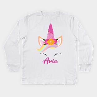 Name aria unicorn lover Kids Long Sleeve T-Shirt